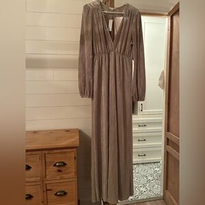 Baltic Born Long Sleeve Metallic Taupe Maxi Dress